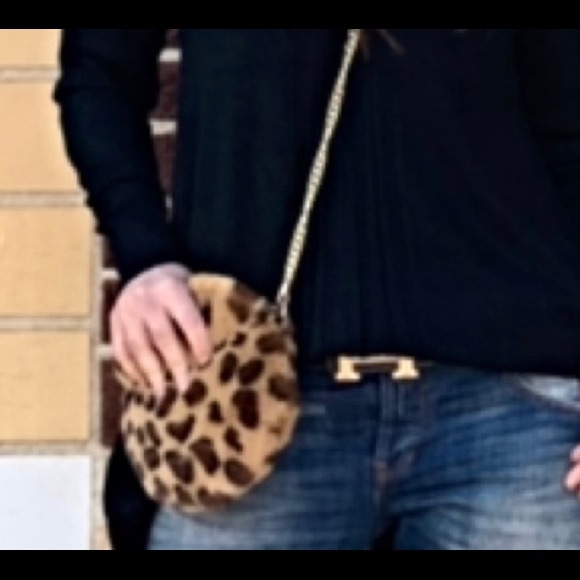 DARK BROWN FAUX FUR SOFT ROUND LITTLE CROSS BAG - Picture 2 of 4